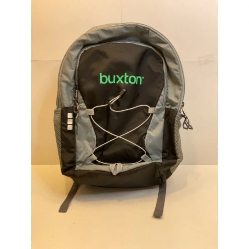 Buxton Backpack Unisex Grey Black Green Excellent Bungee‎ Mesh Pockets Padded